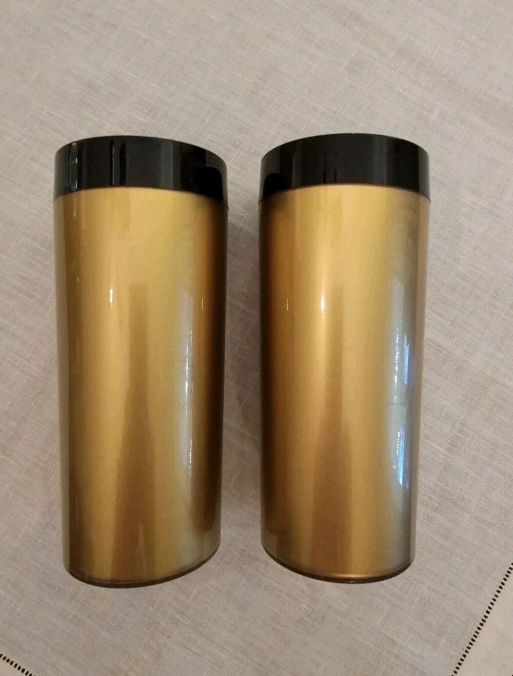 Vintage Thermo-Serv West Bend Insulated Gold Metallic Tumblers Set of 2